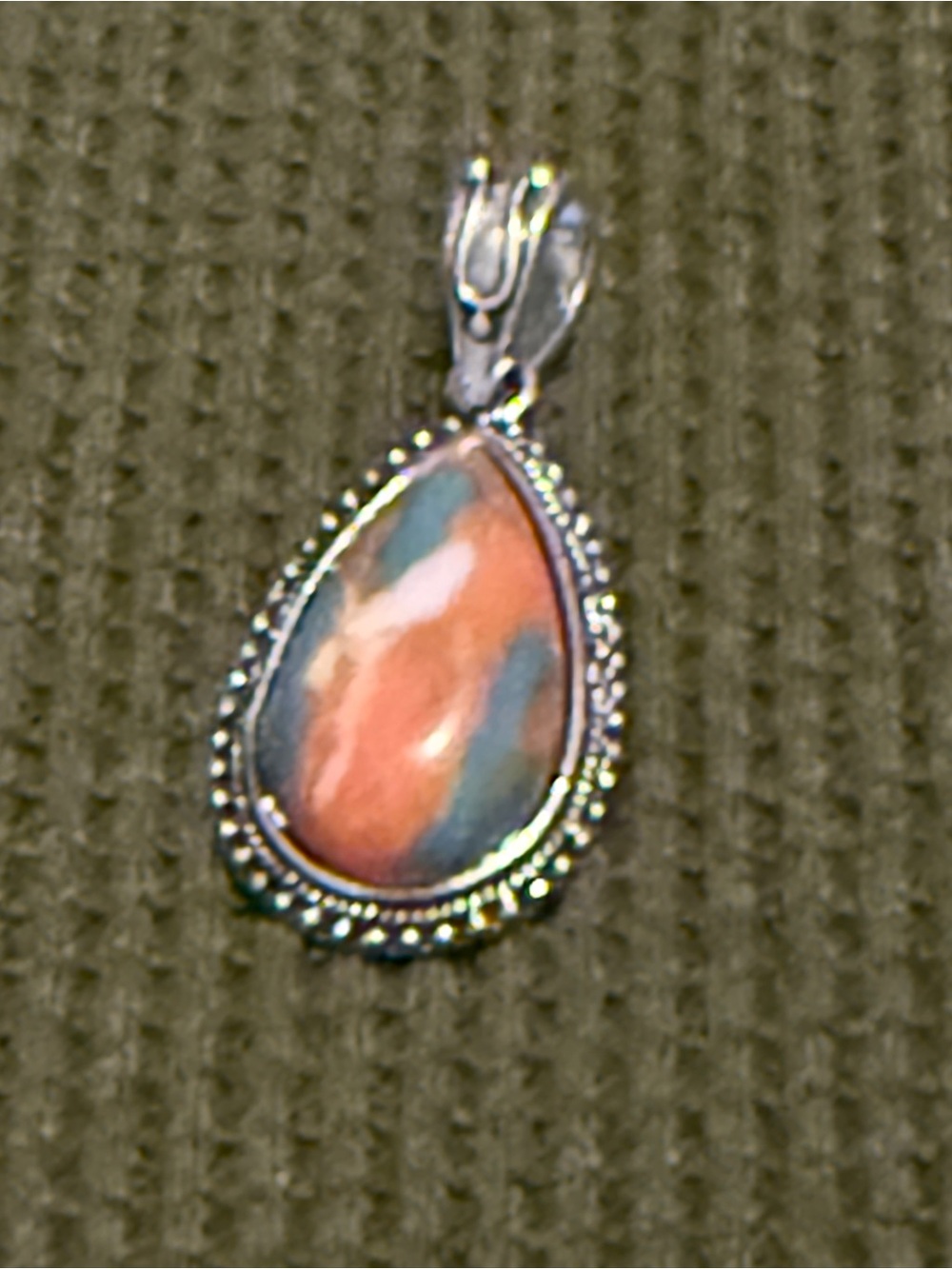 Teardrop Multicolor Stone Pendant Necklace - Silver Setting